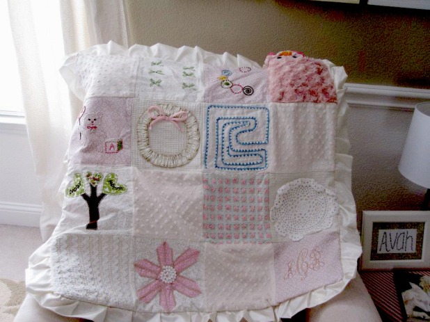 baby blanket I made- monogram in bottom right hand corner by Tina Marie Creations
